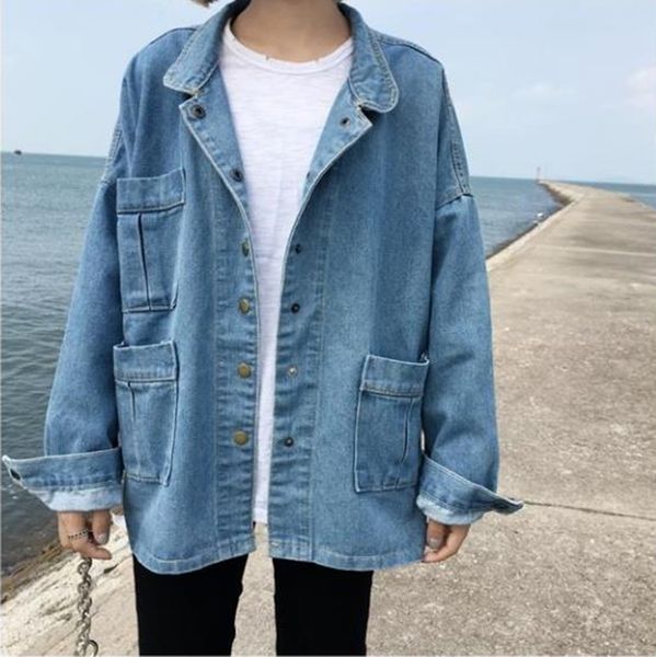 

2020 jean jacket women spring autumn long-sleeved cowboy jeans casual loose coat