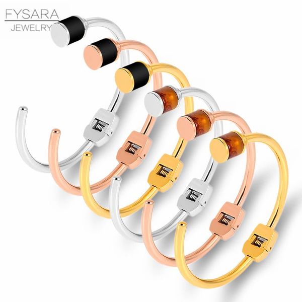 

fysara black brown resin armband bangles stainless steel open cuff bracelets for women men jewelry love brand jewelry new 2020 bbygfj