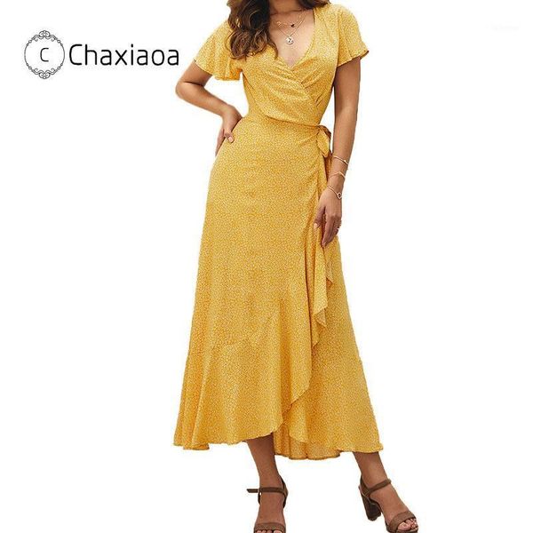 

chaxiaoa summer print floral ankle length women dresses boho v-neck party dress beach holiday dresses women vestidos x1261, Black;gray