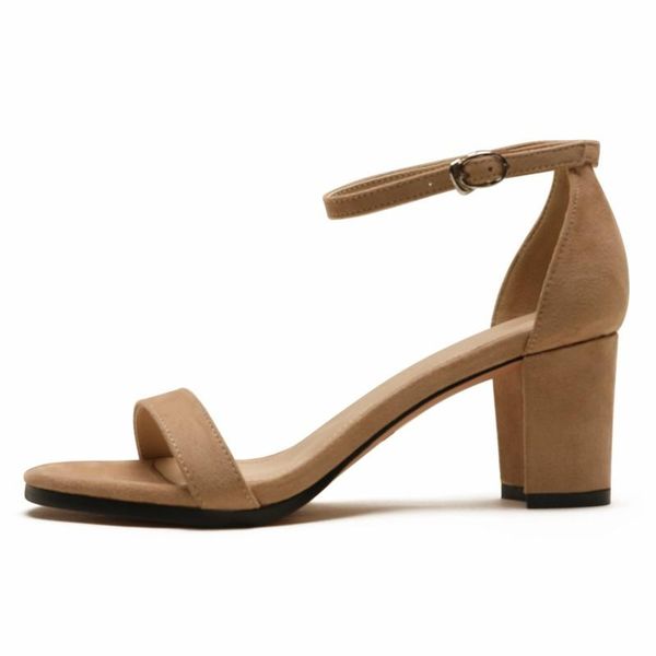 

new fashion women sandals kid suede leather ankle buckle strap shoes comfortable sandals summer square high heel shoes m0078, Black
