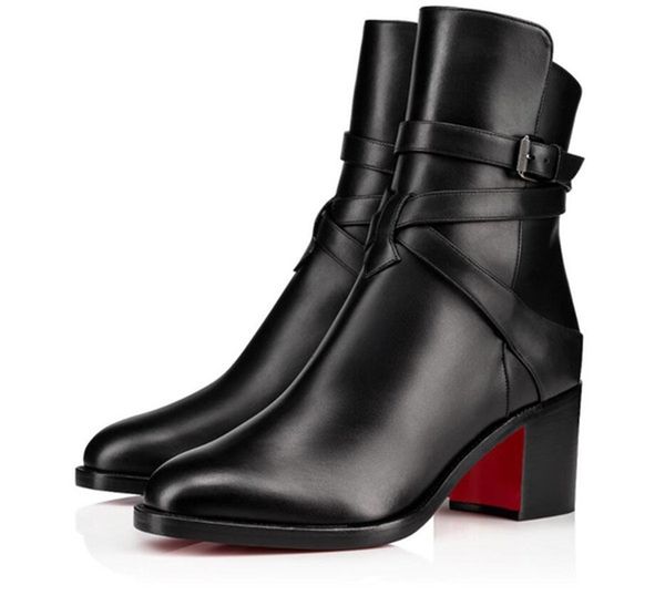 

casual-chic design karistrap chunky heels women's red bottom ankle boots winter booty luxury designer party red sole booty with box, Black