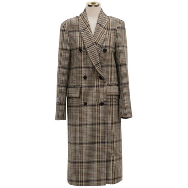 

fashion women's woolen coat long section new autumn and winter double breasted career slim wool blends coat, Black