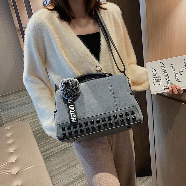 

nubuck pu leather women handbags shoulder bag fashion ladies rivet crossbody bags for women casual messenger bags