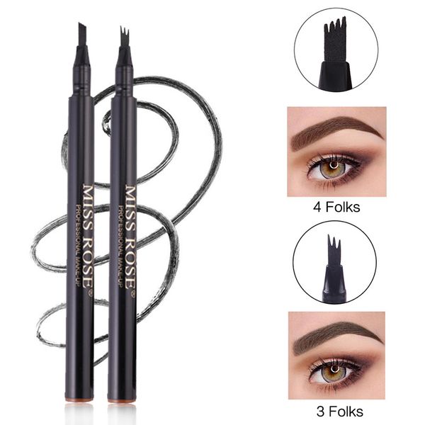 MISS ROSE 4 Farben 4/3 Köpfe Wasserdichter Augenbrauenstift Stift Tönung Kosmetik Natürlich Langlebig Eyeliner Augenbrauen Tattoo Grau Braun