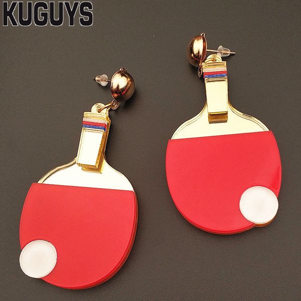 

new cartoon tennis bat drop female earrings acrylic red mirror gold earrings fashion jewelry novelty accessories, Silver