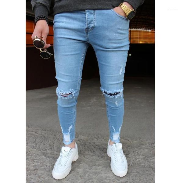 

2020 men jeans pants fashion male hole street slim casual pants full length pencil trousers 20201, Blue