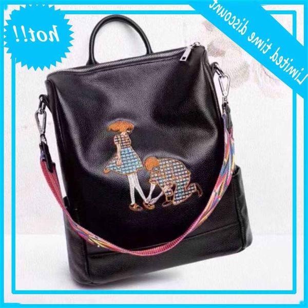 

korean version 2020 new simple head leather embroidery dual-purpose multifunctional backpack