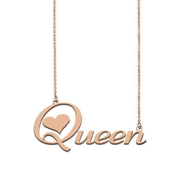 

Queen Name Necklace Custom Nameplate Pendant for Women Girls Birthday Gift Kids Best Friends Jewelry 18k Gold Plated Stainless Steel, Silver