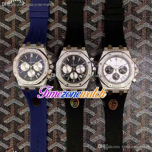 

new date 42mm mens watch japan quartz chronograph steel diamond case blue texture dail black/blue rubber watches timezonewatch e166a9, Slivery;brown