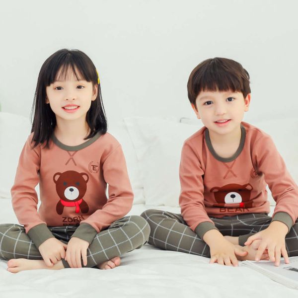 

winter 2020 children's pajamas cloth autumn trousers boys and girls thermal underwear set baby's base cotton sweater5d1s, Blue;red