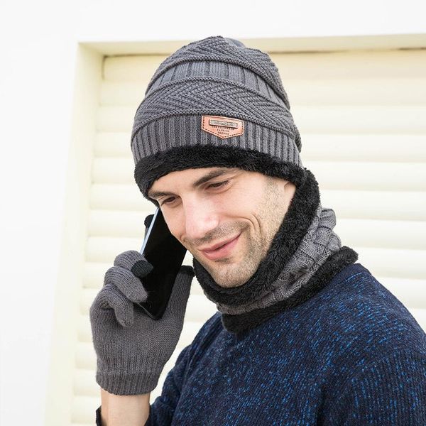 

brand designer man scarf hat gloves set three-piece winter warm set female hats scarves men drop shipping, Blue;gray