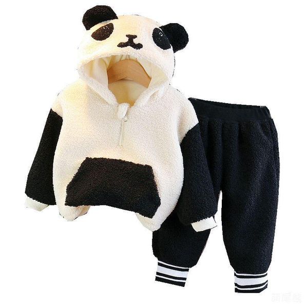 

original zebra remember children winter wadded jacket set kids cute pandas thickened woolen outwear+pants two piece warm suits, White