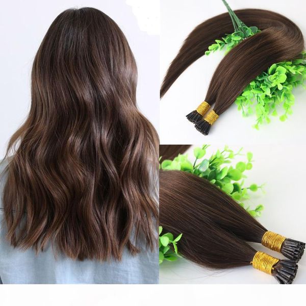 

i-tip brazilian human hair extensions dark brown #3 100strands 100gram straight keratin stick human hair extensions