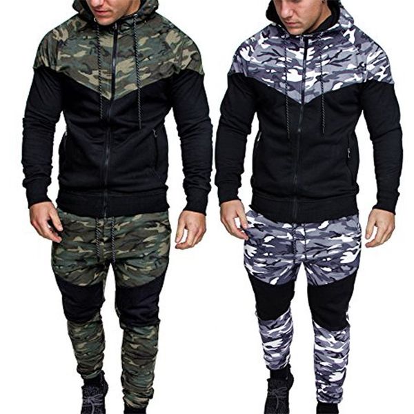 

tracksuit men spring camouflage sweatshirt pants sets sports suit plus size male zipper pocket long sleeve track suit #zer lj201117, Gray