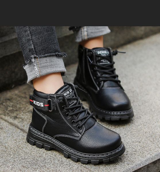 

fashion high-quality boy martin boots with velcro leather shoes trend avant-garde british style boys casual shoes, Black;grey