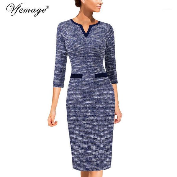 

vfemage womens spring autumn elegant notch v neck colorblock contrast work business office party bodycon pencil sheath dress 1771, Black;gray