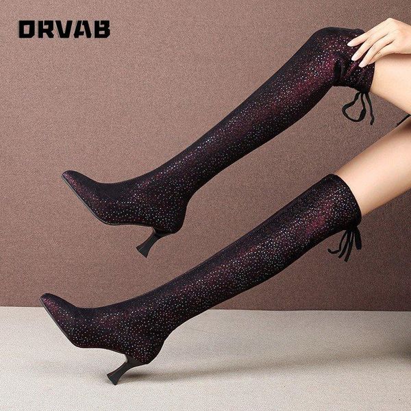 

женщина обувь высокие каблуки sexy над коленом длинные сапоги дамы тонкий остроконечные toe бедренной кости высокие сапоги осень зима женщин, Black