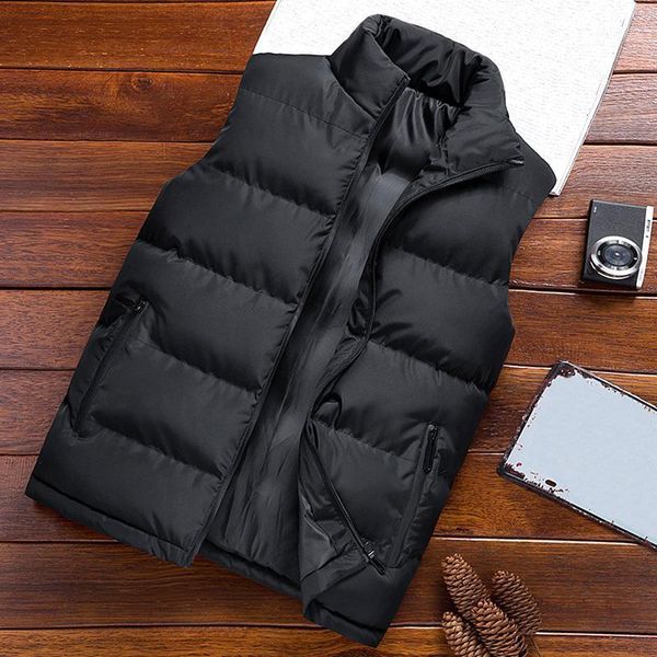 

men's down cotton vest coat winter fashion casual warm windproof stand-up collar sleeveless zipper jacket with pockets plus size1, Black;white