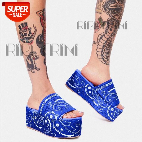 

ribetrini ins female open toe summer slippers high wedges stylish brand women slippers casual beach new shoes woman #wg5i, Black