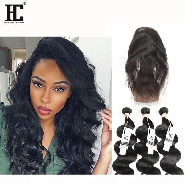 

hc brazilian hair 3 bundles with full 360 lace frontal with baby hair 22x4x2 virgin hair 360 lace frontal with bundles extensions, Black;brown