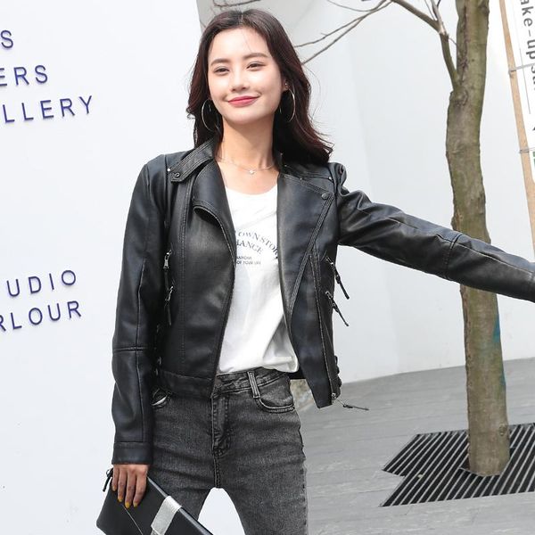 

women's leather & faux womens jackets plus size black jacket woman coat pu 2021 fashion lady short moto biker streetwear
