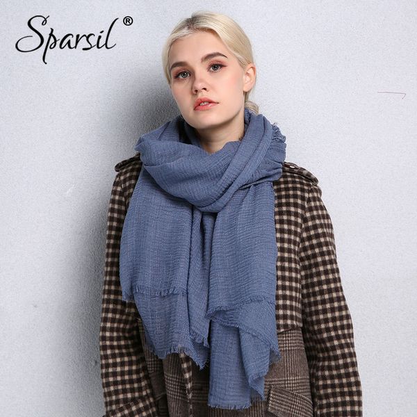 

sparsil весна новый хлопок шарф женщин сплошной цвет crumple ретро шарфы с кистями короткие 180см большой шали мусульманская женщина hijabs, Blue;gray