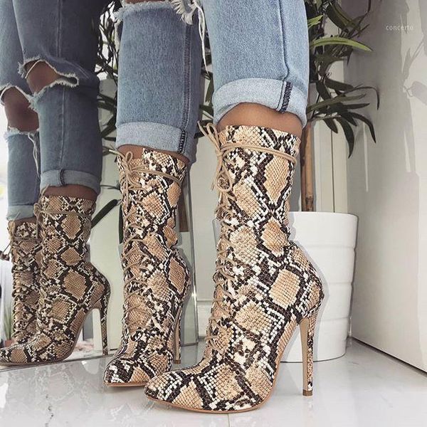 

women ankle boots snake print toe footwear high heels female boots party shoes1, Black