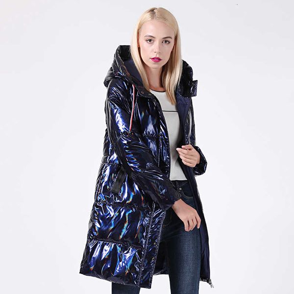 

2020 jacket women sier holographic glitter plus size long women's winter coat hooded thick down jackets parka, Black