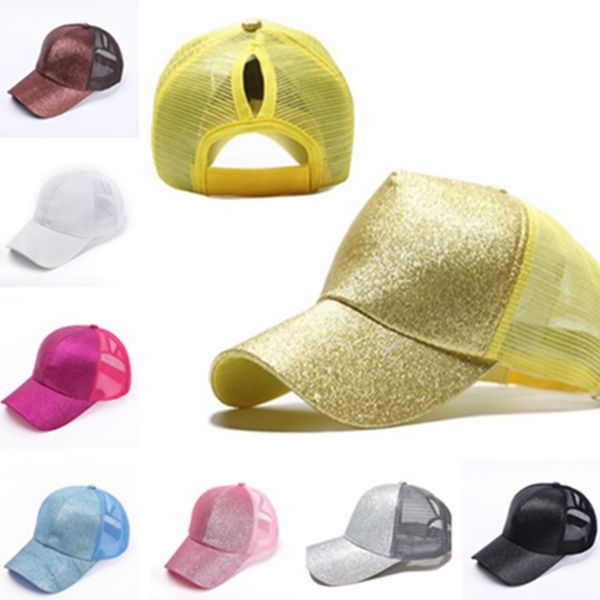 

2021 new designers glitter baseball ball hat mesh patchwork summer snapback women girls ponytail visor sport beach biker caps 8 colors h2304, Yellow