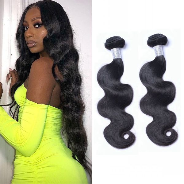 

body wave 2 bundles brazilian virgin human hair weave sew in hair extensions natural color 8-30 inch, Black