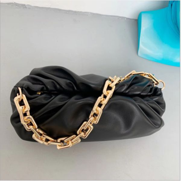 

fashion soho bags berkin soft leather ladies pouch bag plain metallic pu chains ruched womens shoulder bag handbags dicky0750