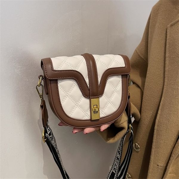 

designer sale lingge embroidered single shoulder messenger bag 2022 new autumn and winter fashion contrast color lock high sense saddle bag