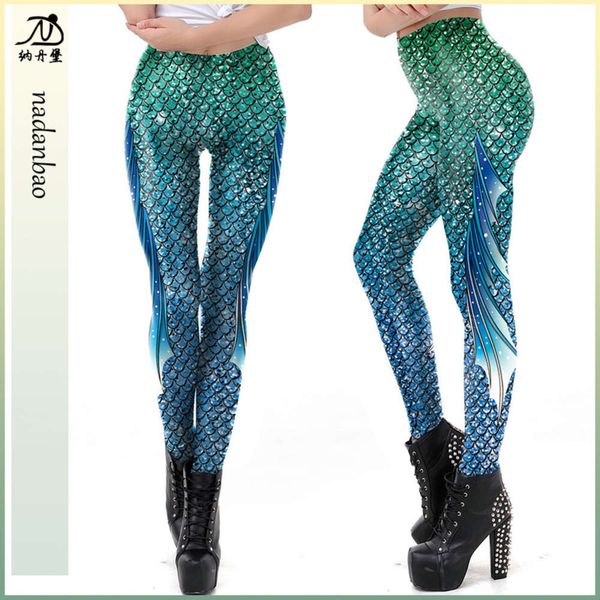 

2020 new 3d mermaid printed stretch women's leggings kdk1918, Black;white