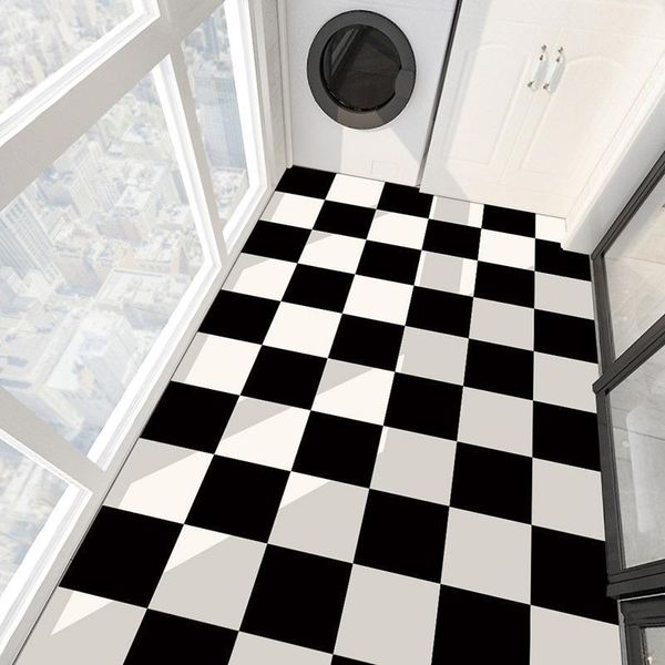 

wall stickers 8pcs black/white lattice pvc floor tile environmental self-adhesive home waterproof bedroom wall1