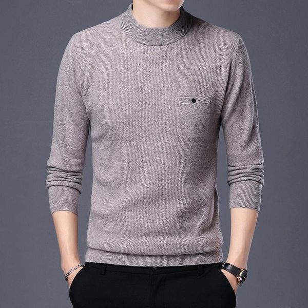 

male mock neck cashmere sweater winter autumn pure wool sweaters pocket design man 100% merino wool jumper, White;black