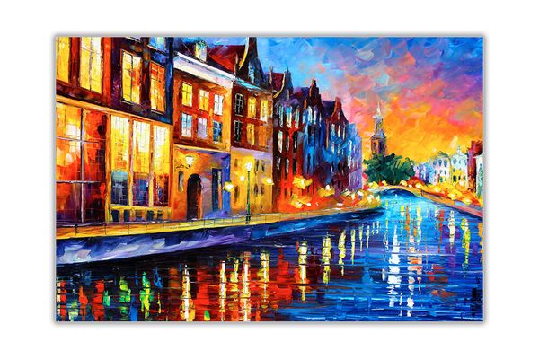 

sunday night in amsterdam by leonid afremov home decor oil paintings on canvas wall art pictures wall decor for living room 201006
