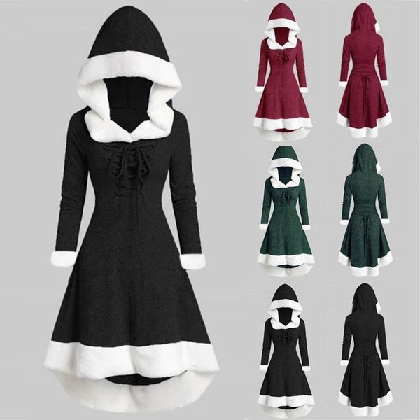 

stitching slim fitting hooded lanyard wool dress winter 2020 solid, Black;gray