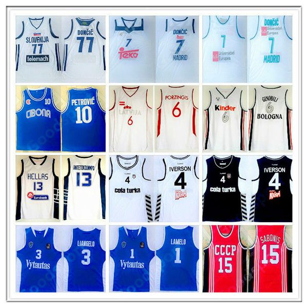 

doncic antetokounmpo jerseys bologna ginobili latvija kristaps porzingis cccp sabonis turka iverson petrovic laingelo lamelo sport 19, Black;red