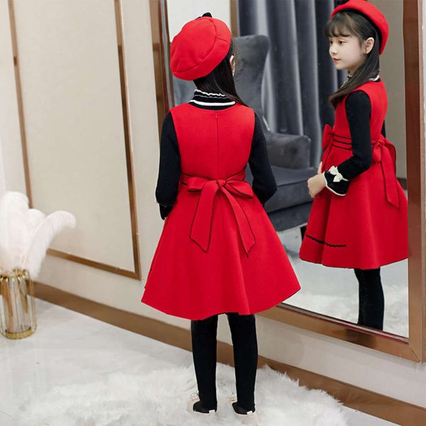 

children's autumn and winter 2020 vt skirt spring bow suit little girl's new year's drs zobj, Red;yellow