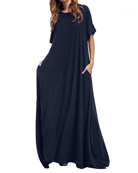 

zanzea 2020 summer dress women solid round neck dress casual loose maxi party bodycon long dresses vestidos plus size 5xl1, White;black