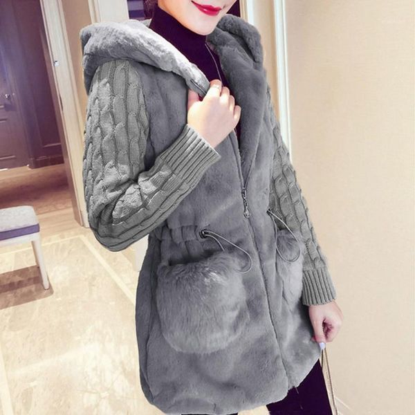 

korean style knitting plush hoodies jacket solid zip-up winter warm outerwear coat with pocket abrigos mujer invierno 20191, Black