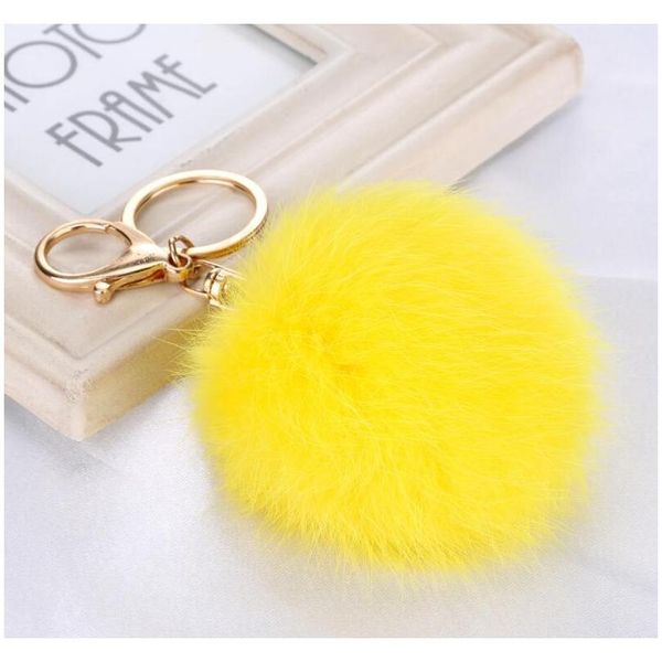 

fashion cute genuine leather rabbit fur ball plush key chain for car key ring bag pendant car keychain gol sqcnxf beauty888, Silver