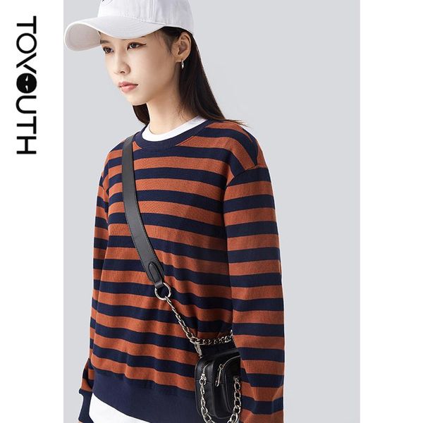 

toyouth women pullover striped long sleeves loose hoodie, Black