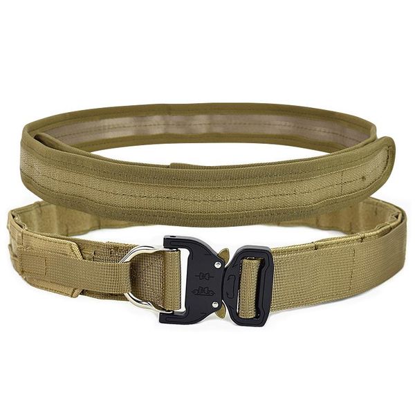 

waist support 2 in 1 tactical belt hunting accessories double layer waistband outdoor heavy duty men army combat belts, Black;gray