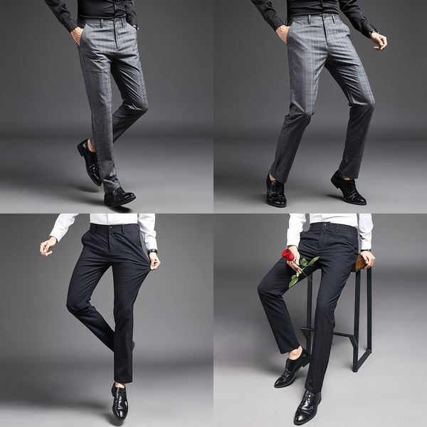 

fdbzx autumn winter and straight fit slim casual and trousers non-ironing business casual pants men's pants black high waist plaid trou, Blue