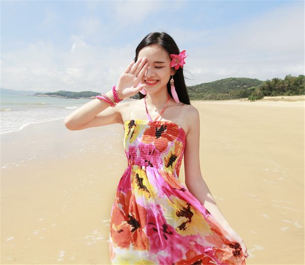 

2021 new bohemian flower woman as a chiffon beach casual summer dress plus size women's clothes dressed mujer fy402 nrma, Black;gray