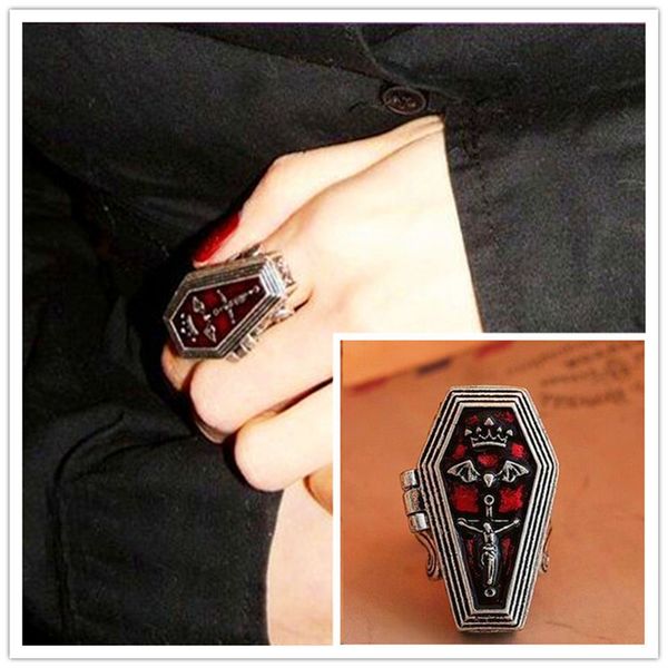 

vintage alloy cross jesus coffin box rings retro finger decoration fashion women jewelry 4d3005, Golden;silver