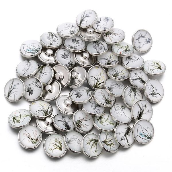 

10pcs/lot 18mm elegant grass buttons glass charm snap button jewelry for 18mm snaps bracelet snap bbyvph