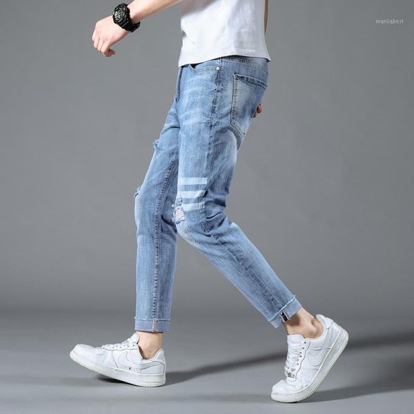 

jeans for men trousers hip hop jeans casual pants autumn sweatpants streetwear male striped hole denim slim designer straight1, Blue