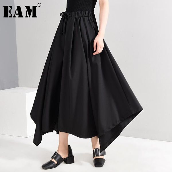 

eam] high elastic waist black brief long wide leg trousers new loose fit pants women fashion tide spring autumn 2020 a5731, Black;white